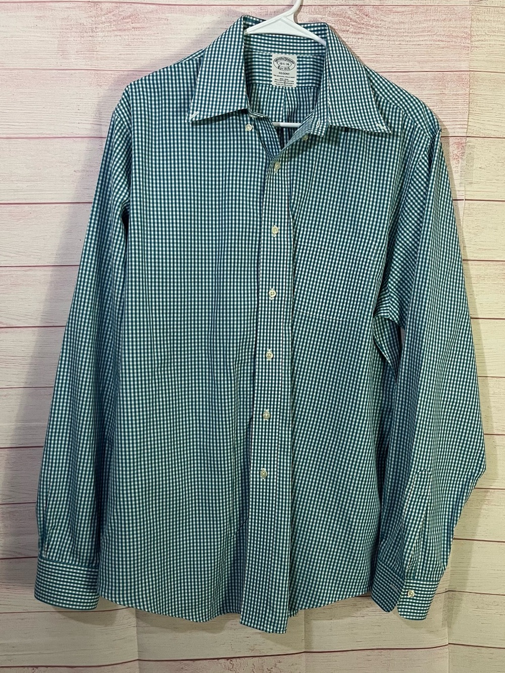 Brooks‎ Brothers Blueish White gingham long-sleeve button-down shirt 16-1/2